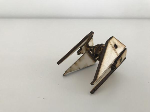 TIE Interceptor from Star Wars Micro Universe as laser cut model - close up